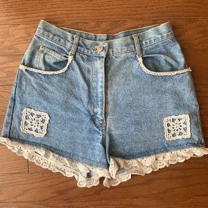 True Blue | Vintage High Rise Denim Crochet Shorts